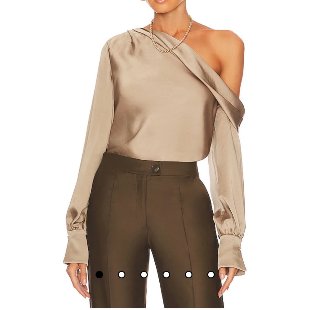 Jonathan Simkhai Tan Puff Sleeve Asymmetrical Blouse